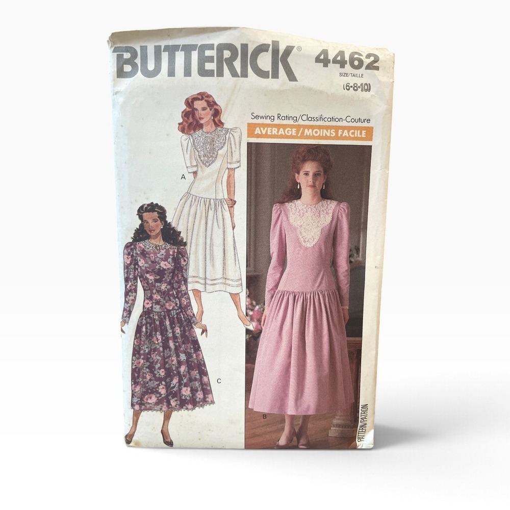 Butterick Sewing Pattern 4462 Misses Size 6-8-10 1980s Drop Waist Dress Uncut FF